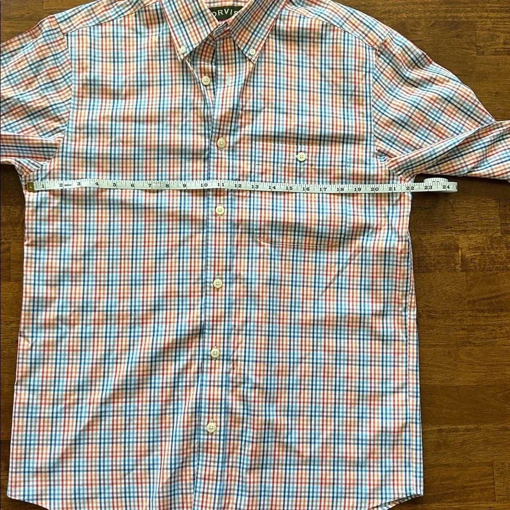 Orvis men’s bright crisp, blue orange plaid pinstripe button down collar size M‌ - Picture 4 of 9